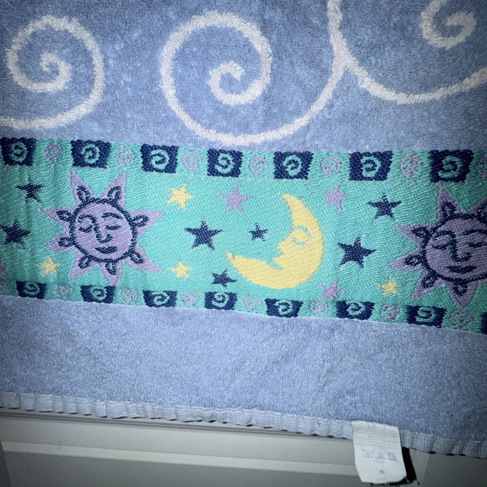 Vtg Jubilee Celestial Beach Towel 90's Y2K Sun Moon Star Embroidered 28x48